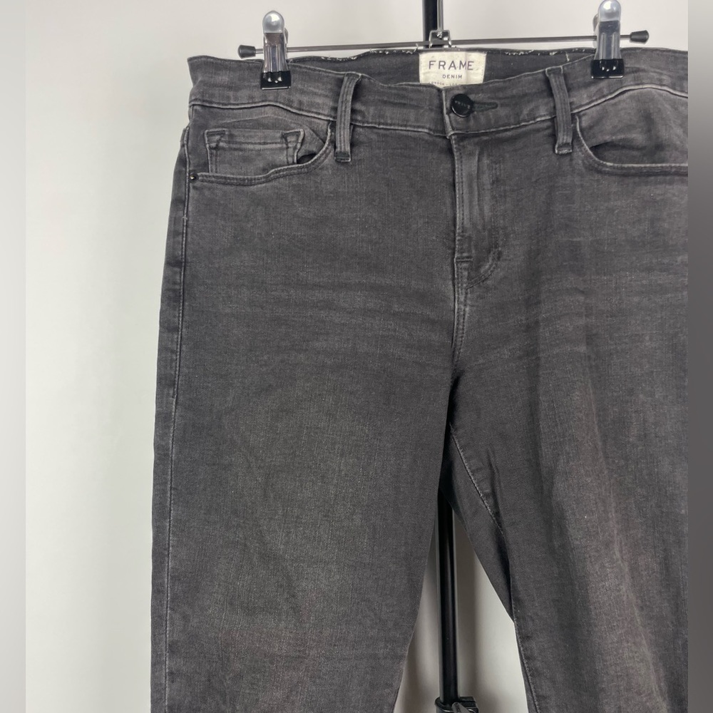 Frame Washed Black Le High‎ Skinny Muddy Rip Raw Hem Jeans - Picture 2 of 6